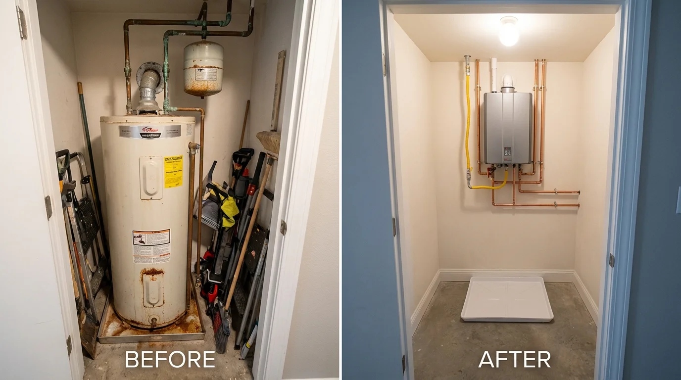 Tank water heater versus wall-mounted tankless unit comparison for Ruston, LA homeowners