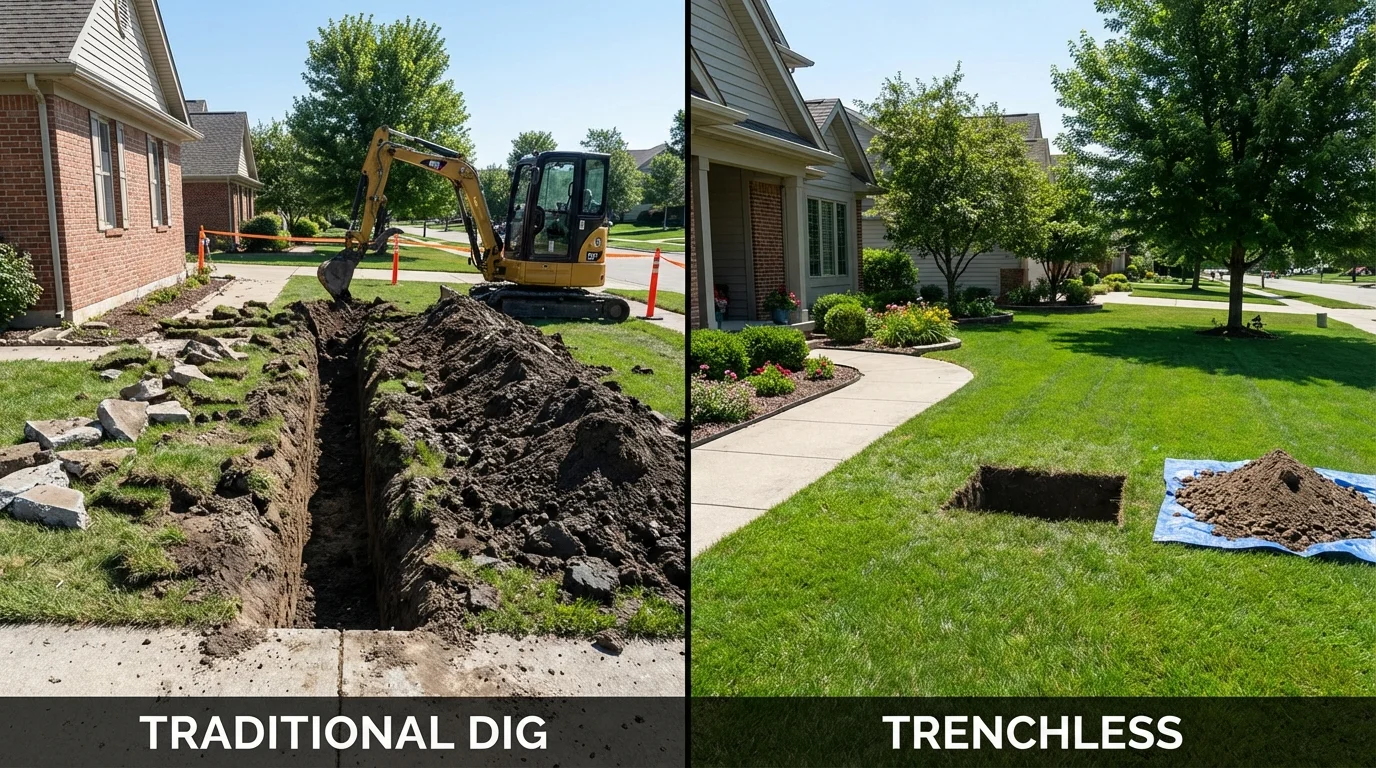 Trenchless sewer repair with minimal yard damage versus traditional excavation in Ruston, LA
